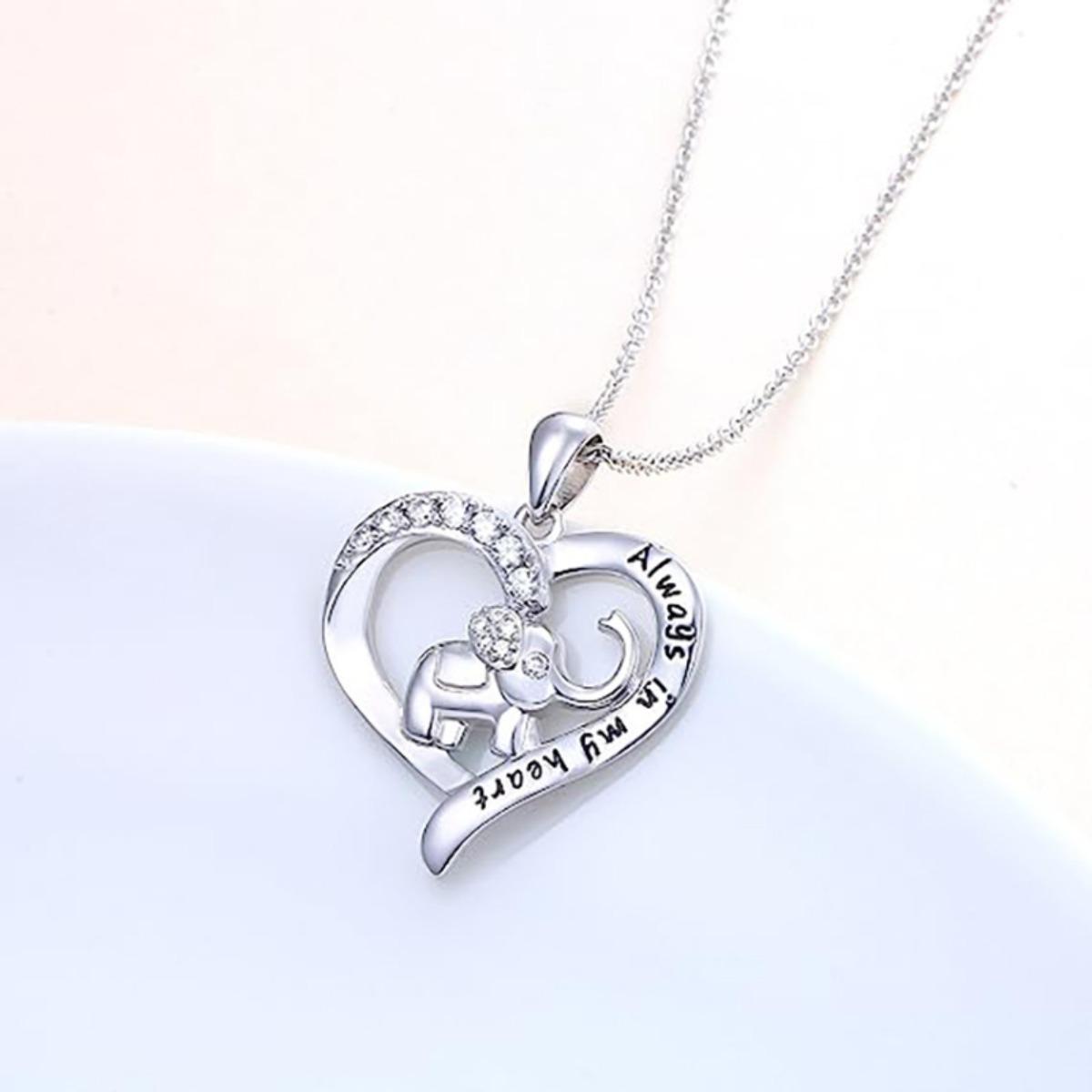 Elephant Heart Pendant Necklace with Always in My Heart Engraving Sentimental Jewelry