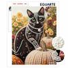 DIY rahmenloses Perlenkunst-Set Schwarze Katze Kürbis Herbstliches Blumenmuster 3D-Perlenmalerei auf Leinwand Entspannendes handgemachtes Bastelset für die Heimdekoration