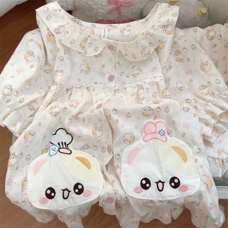 

Full of cute and sweet open bear pajamas women s summer short-sleeved shorts two-piece set women s soft cute loungewear S
