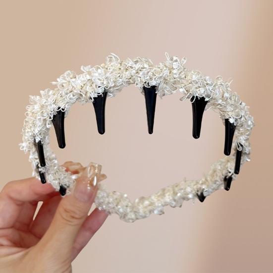 Wavy Headband Tweed Texture Non-Slip Braided Toothed Design Hair Hoop Women Volume-boosting Headband