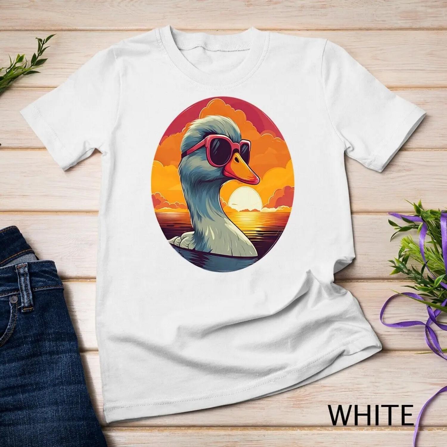 Cool Duck Swimming in Ocean Round Sunset T shirt XXXXXL белый