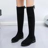 Plus Size Women's Long Tube Boots Autumn/Winter New Elastic Slimming Boots Flat Bottom Fleece-Lined High Tube Boots Woman Shoes