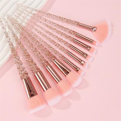 10Pcs Threaded Makeup Brushes Crystal Transparent Spiral Handle Loose Powder Blush Brushes Beauty Tools Cosmetic Brushes Set