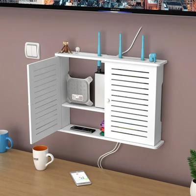 Nástěnný držák na bezdrátový WiFi router, závěsná zásuvková lišta, držák, organizér kabelů, panelová police z PVC, domácí dekorace, úložný box, stěna