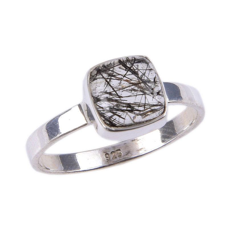 Natural Black Rutile Gemstone Handmade 925 Solid Sterling Silver Ring S.8 W6U67