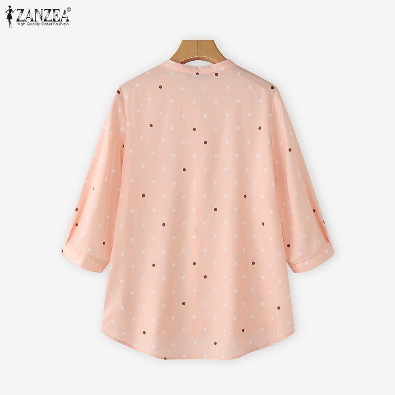 ZANZEA Women Round Neck Loose Casual 3/4 Sleeve Print Blouse