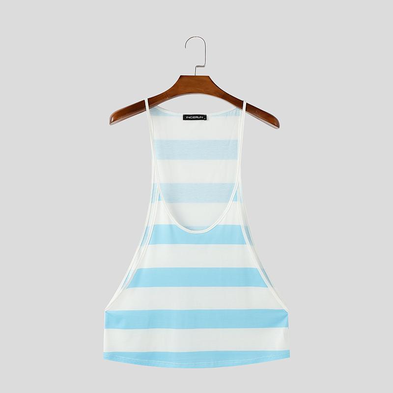 

INCERUN Летние мужские майки с U-образным вырезом, на бретелях, без рукавов, в полоску, свободные 3XL