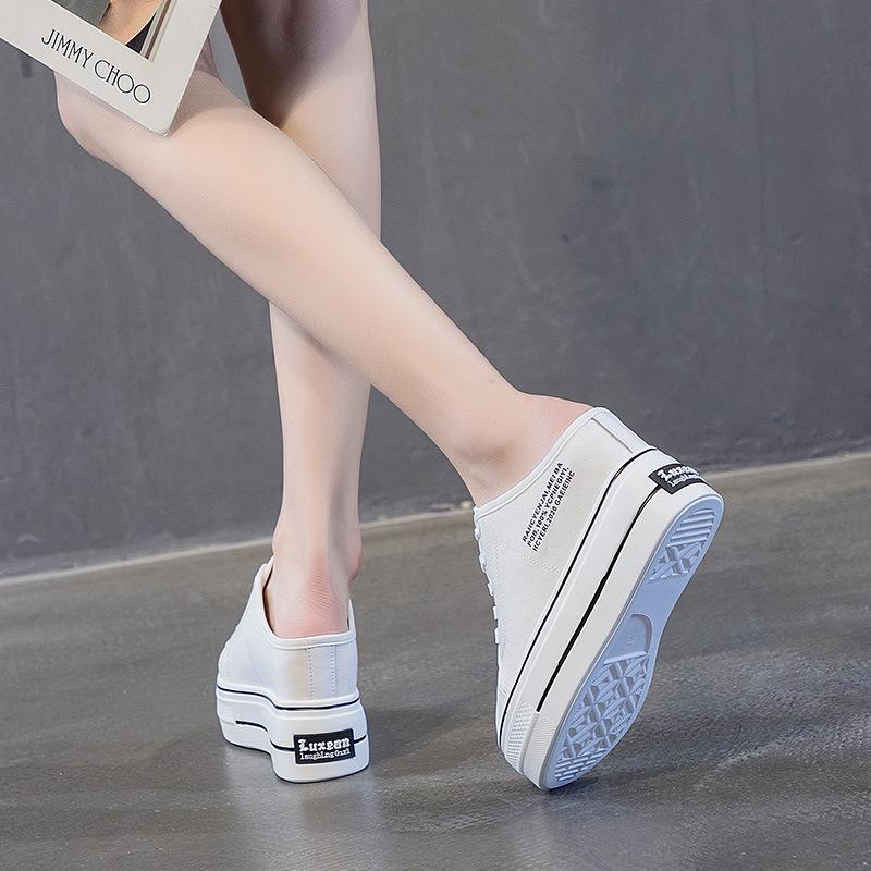 Fashion 8CM Canvas Shoes Women Chunky Sneakers Comfortable Hidden Heels Hollow Platform Wedge Breathable Slippers Summer Shoes
