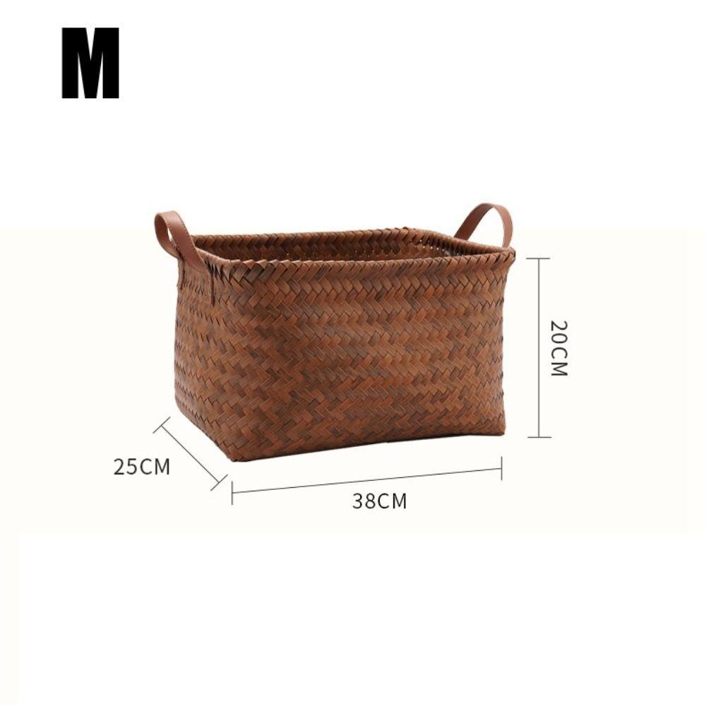 Retro Brown Dirty Clothes Basket Imitation Rattan Weaving 38cm Picnic Basket Portable Home Storage Laundry