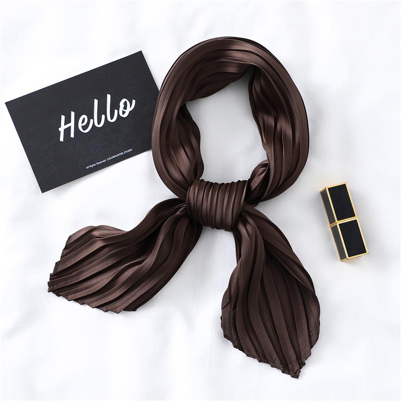 Simple Solid Color Versatile Small Scarf, Pleated Square Scarf, Women'S Season Decoration, Collar Scarf, Pressed Satin Imitation Silk