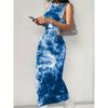 Women's Sleeveless Round Neck Tie-dye Printed Tight Vest Dress