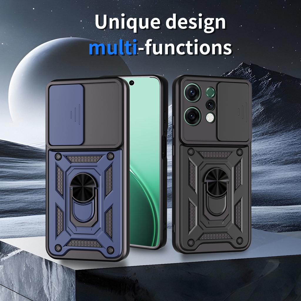 For Oppo Reno14 5G (Global) Case with Slide Camera Lid PC+TPU Kickstand Phone Cover
