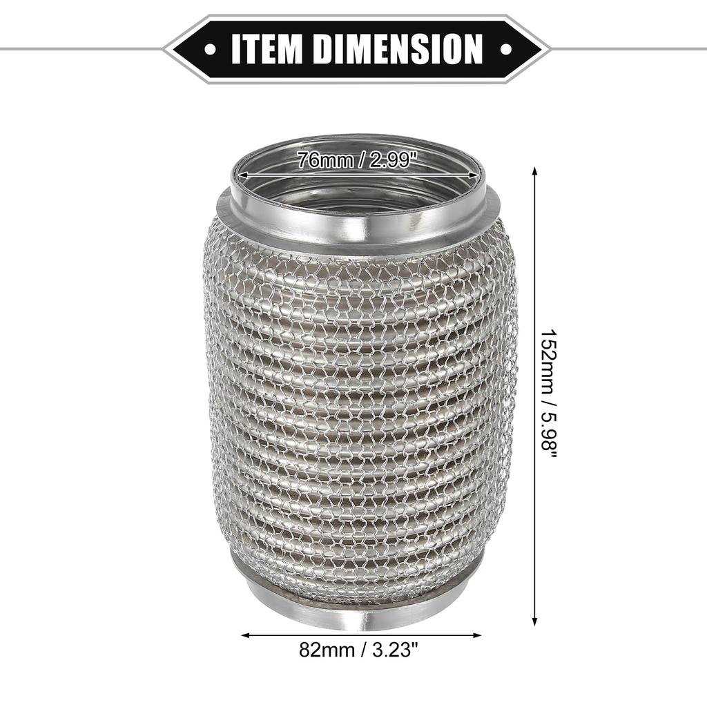 ABSOPRO Flexibilní výfuková trubka Univerzální pro odolnou nerezovou trubku stříbrné barvy, 76x152mm, Vlnovec, Auta, Ocel,