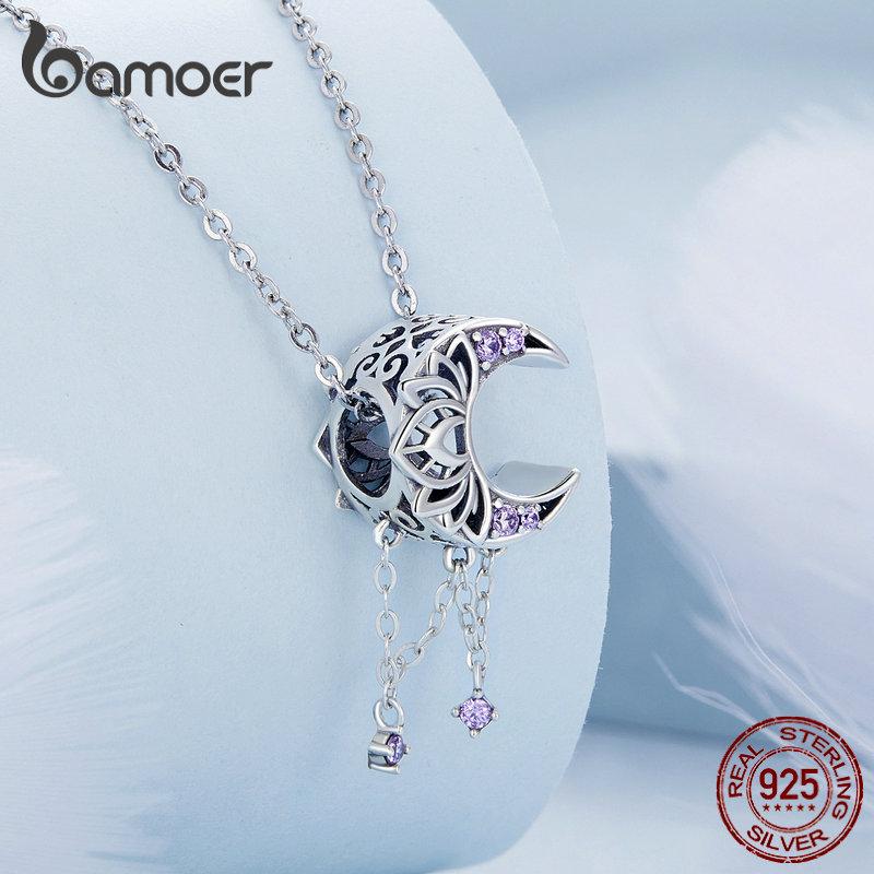 Bamoer 925 Sterling Sølv Vintage Tekstur Lilla Zirkonium Anheng passer Kvinner DIY Armbånd & Armring Perle Glansfulle Perle Charms