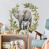 Cartoon Parent-child Baby Elephant Flower Grass and Green Leaf Background Beautification and Decoration Wall Stickers