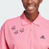 Adidas Scribble Graffiti Pattern Loose Fit Casual Short Sleeve Polo Shirt Women Pink Black IJ8745