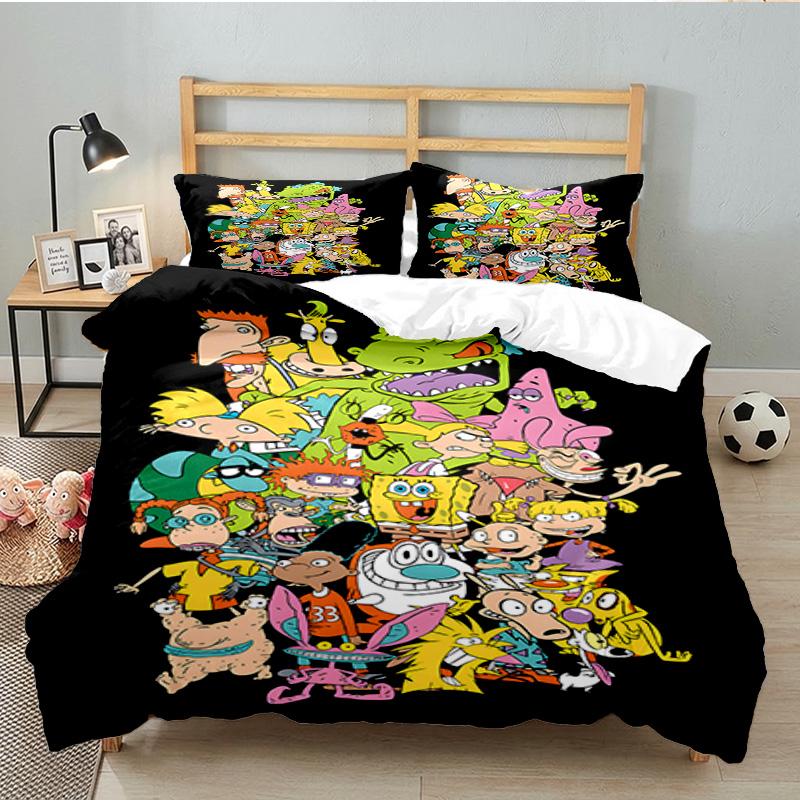 3PCS Rugrats Bedding Set Printed Duvet Cover Closure Includes 1 Duvet Cover & 2 Pillowcases for All Seasons Bedroom Decor