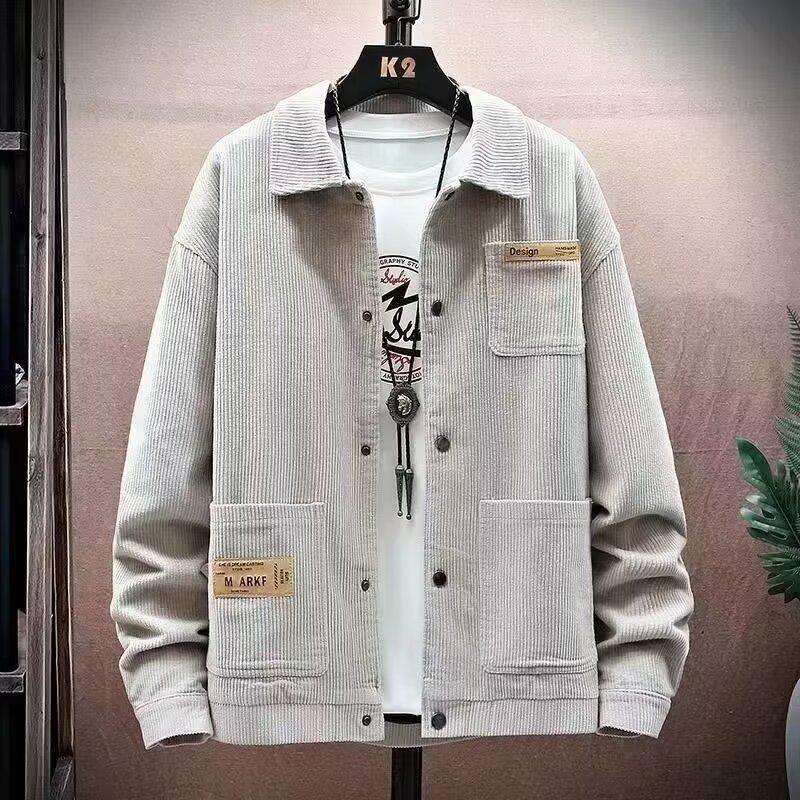 Men's Korean Style Retro Corduroy Lapel Jacket - Autumn/Winter Velvet-Enhanced Trendy Coat