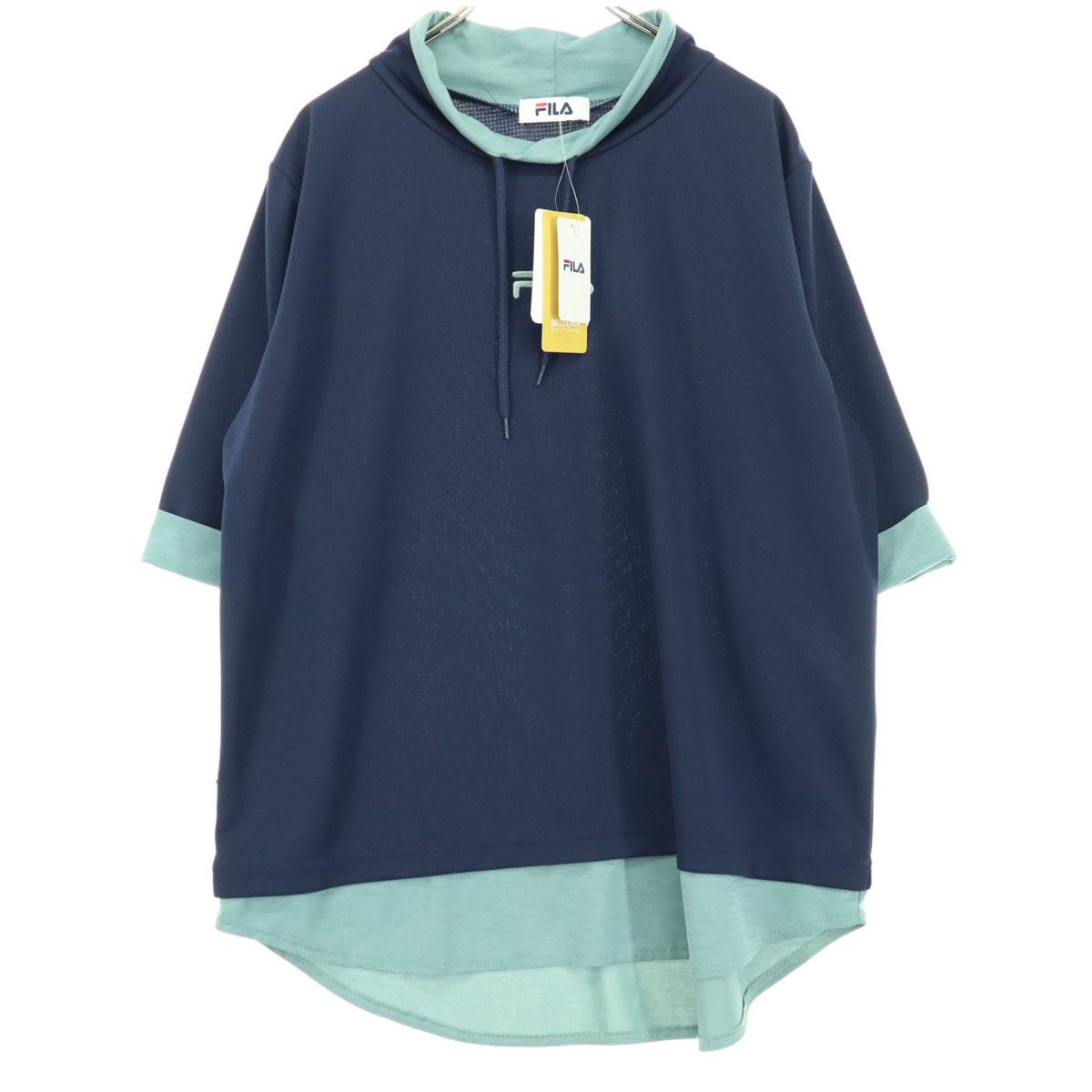 

unused FILA embroidery Short sleeve Mock neck T-shirt LL Navy Men s Used