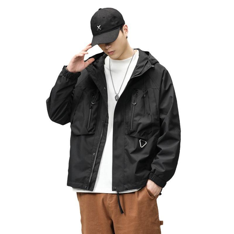 Black Hooded Jacket Men'S Loose Large Size Tooling Men'S Casual Jacket Jacket Top Trendy Brand