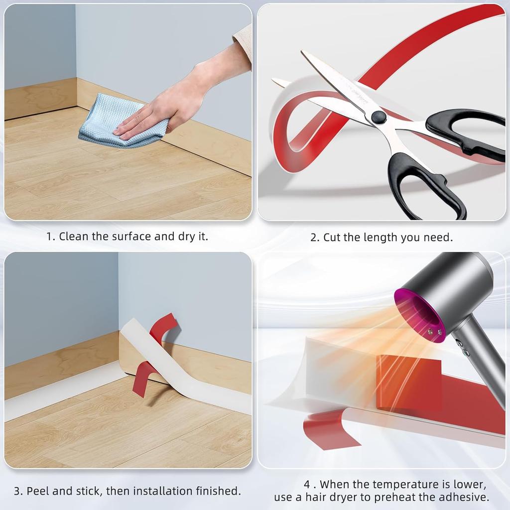 1PC 1/2/3meters Durable Silicone Quarter Round Molding Trim Flexible Caulk Strip Peel and Stick Door Bottom Seal Strip Floor Edg
