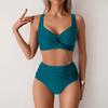 Vintage Bikini Sets Swimsuit Women Two-Piece Suits Swimwear Solid Color Deep V-Neck Bathing Suit Beach Vacation Swimsuit