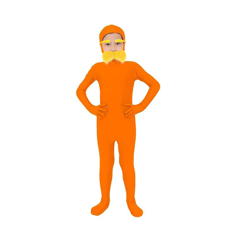 Tuta Zentai Arancione per Uomo Donna Costume Cosplay Tuta Festa di Halloween Baffi e Sopracciglia Gialli Travestimento