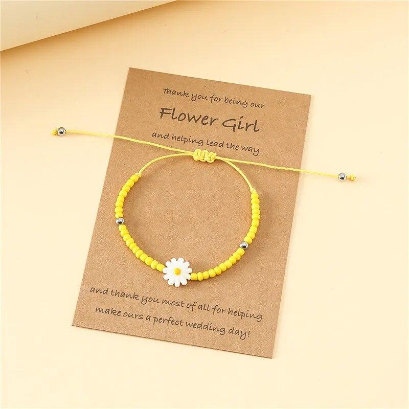 Trendy Sweet Stainless Steel Round Bead Daisy Flower Bracelets For Women Charm Handmade Rope Beaded Sunflower Bracelet Jewelry