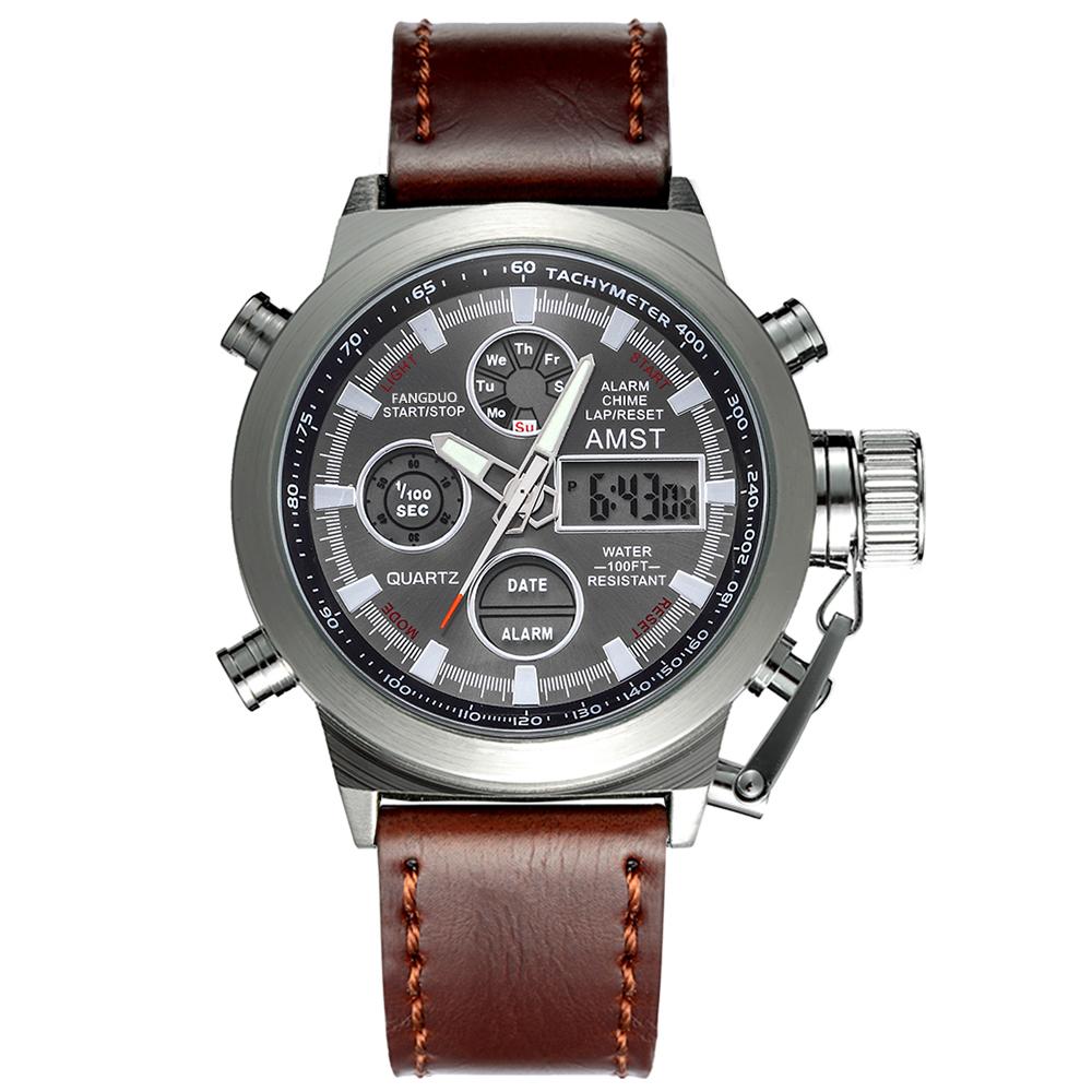 AMST Luxury Top Brand Men Military Sport Watches Men LED Analog Digital Watch Male Army Stainless Quartz Clock Relogio Masculino