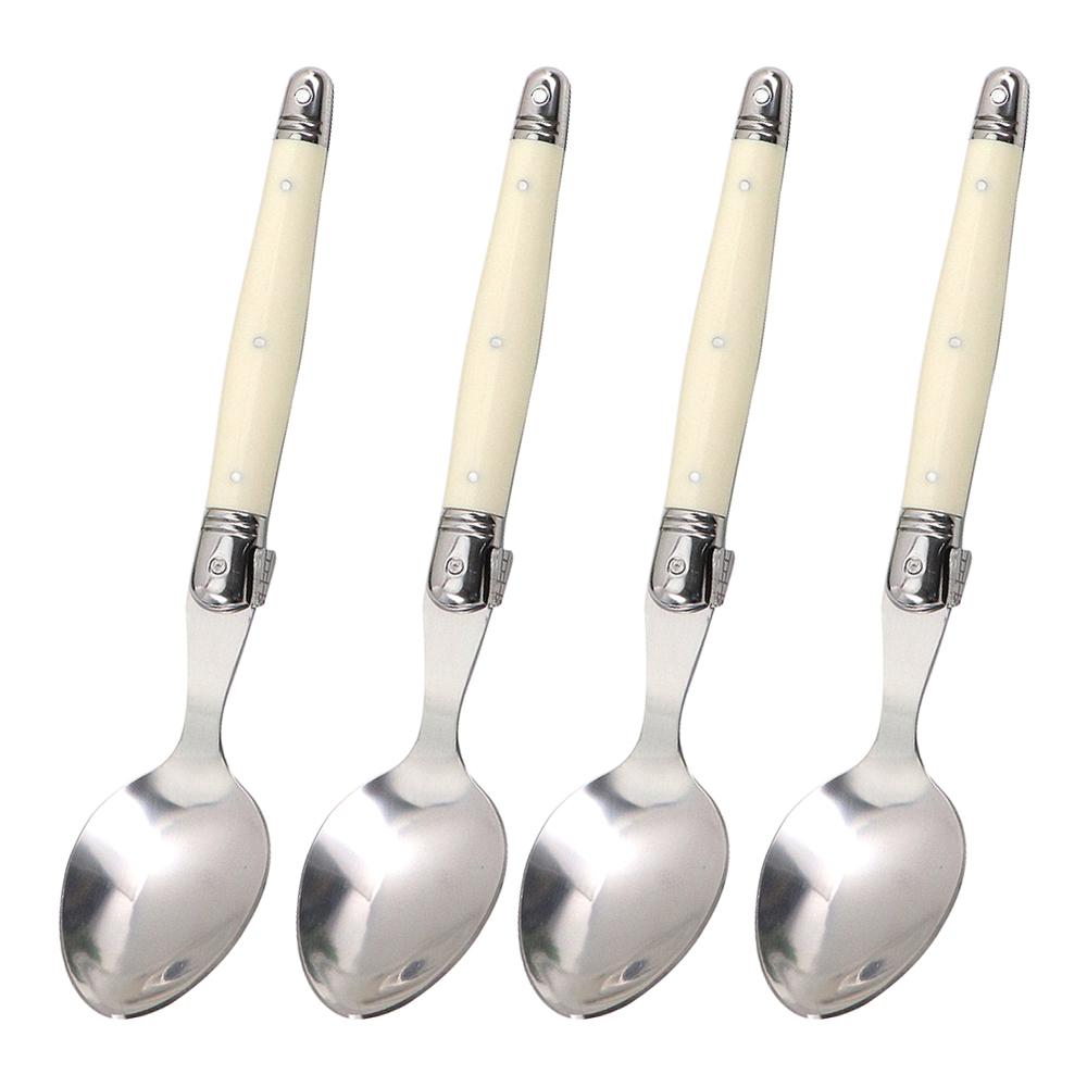 Jaswehome Laguiole Cutlery Set 4piece Steak Knives Forks Soup Spoons Teaspoons Ivory Color Flatware Stainless Steel Tableware