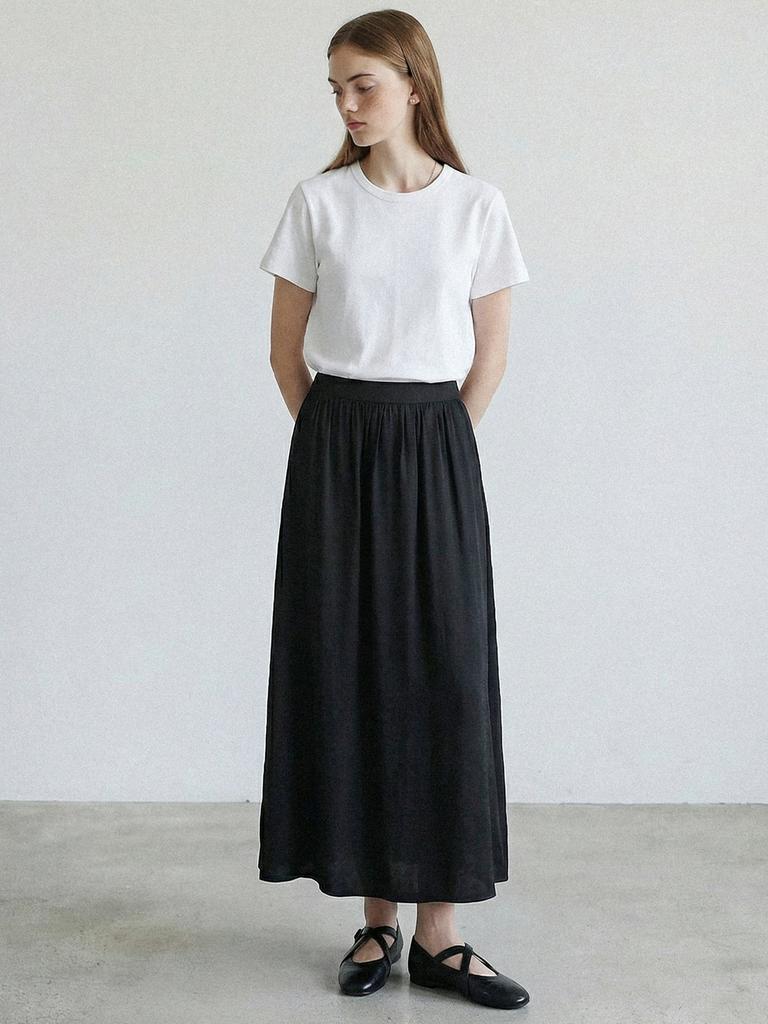 Stay With Me Viscose Flare Elastic Skirt_Black