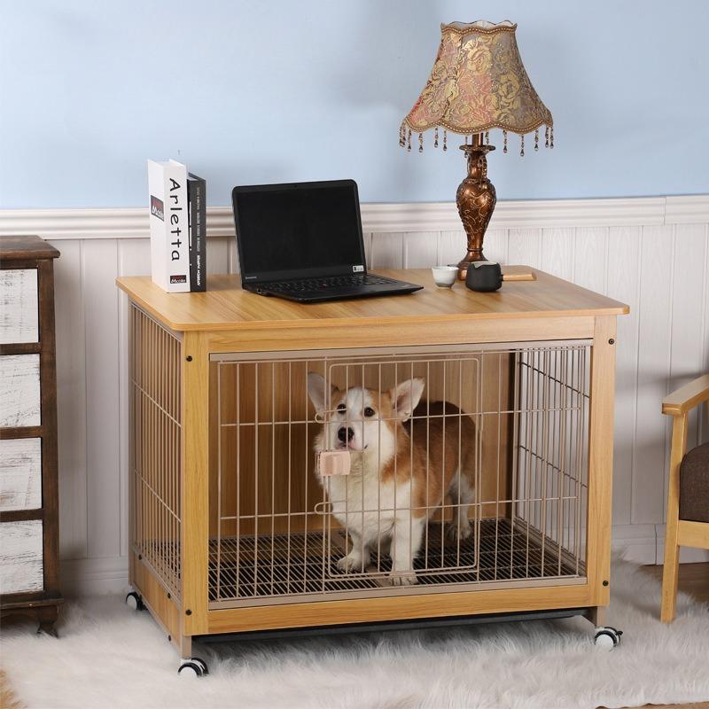 Wooden Dog Cage Pet Indoor Medium Small Dog Cat Fence Household Separate Large Space Dog Cage Move Roller Sleep Rest Pet Beds