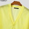 INCERUN Men Hollow Out Short Sleeve Tops Deep V Neck Beach Party T-shirts