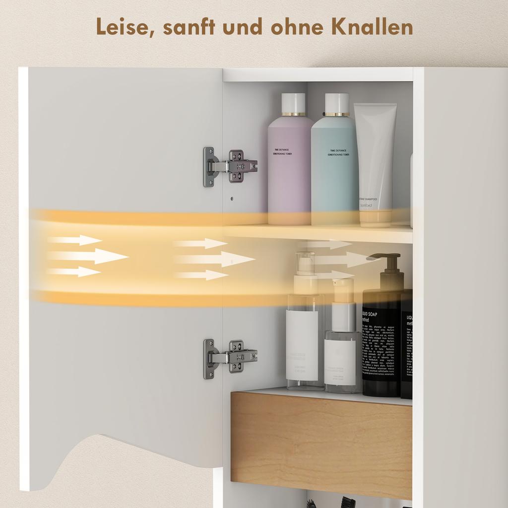 Bathroom Cabinet Wall Cabinet with Soft-Close Door and Open Shelf 30 X 17 X 67 Cm White