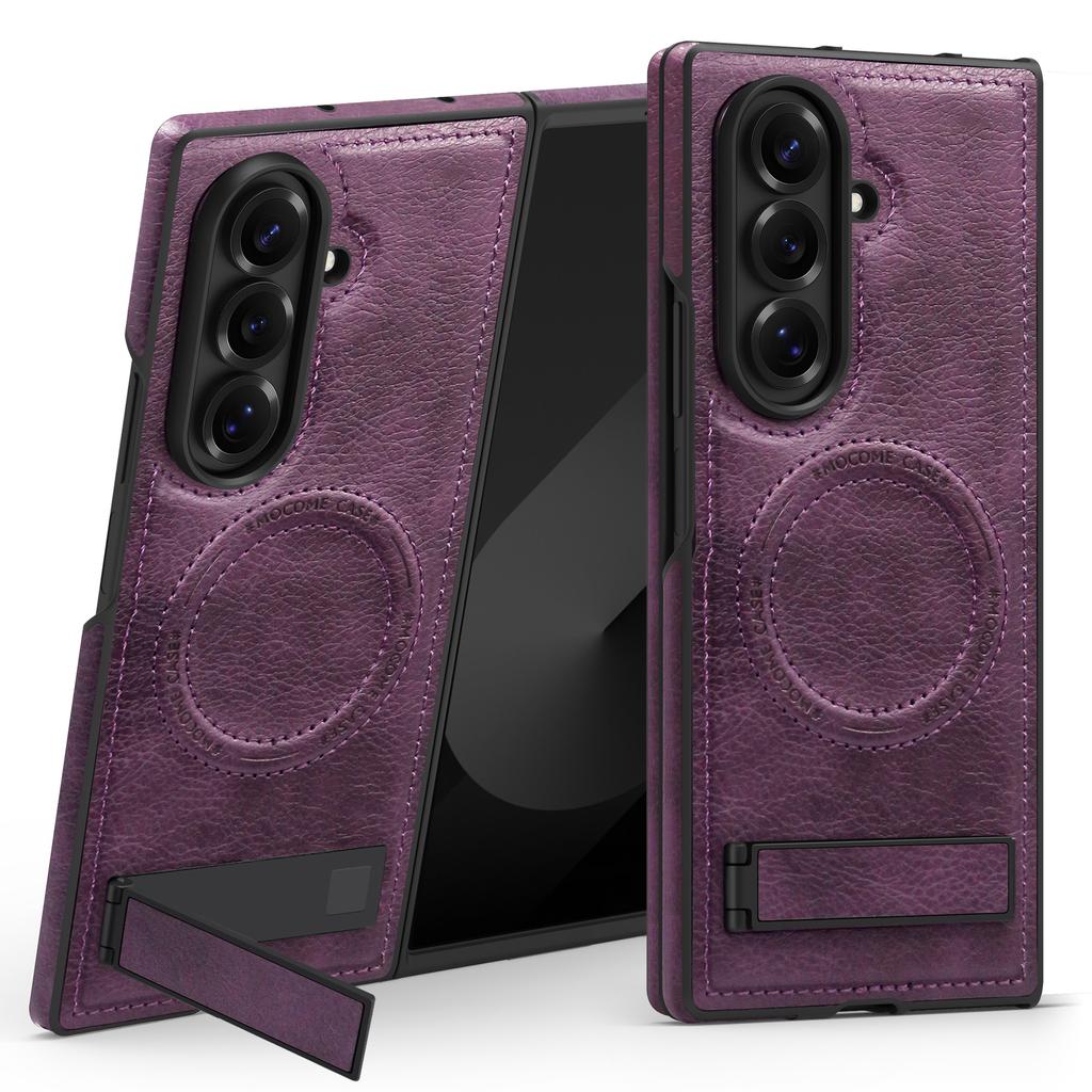 For Samsung Galaxy Z Fold7 5G Case Compatible with MagSafe Kickstand Leather Phone Back Cover
