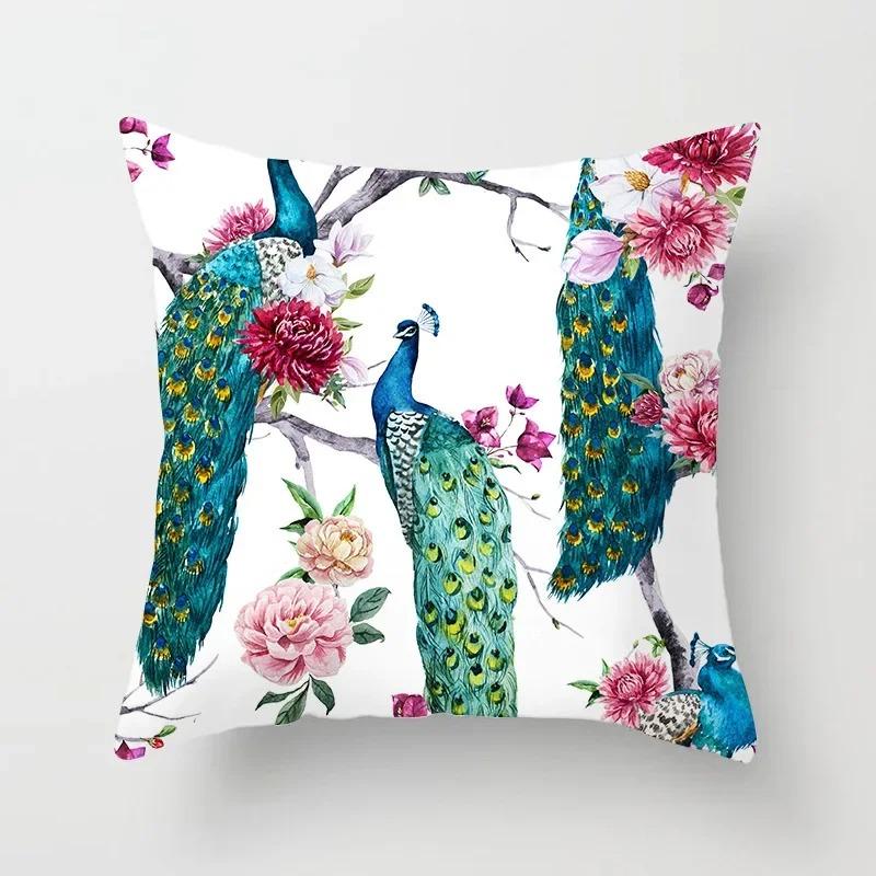 Peacock Feather Pattern Polyester Cushion Cover Throw Pillow Decorative Cushion Pillow Cover Sofa Decorative Pillow Cover