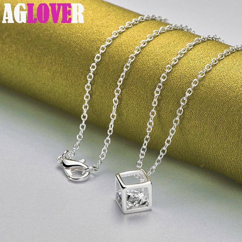 925 Sterling Silver 18 Inch Cubic AAA Zircon Pendant Necklace Jewelry