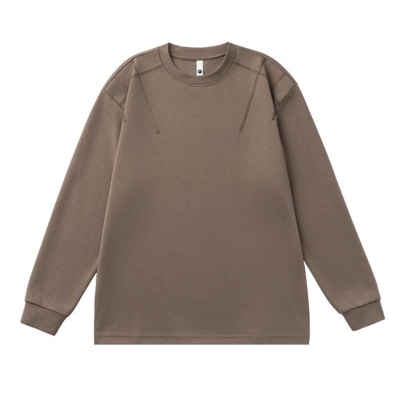 

Mu Qiu Menswear | 2026 Spring Trend: Men s Loose Fit Round Neck Long Sleeve T-Shirt with Contrast Stitching L (60-70 kg) кофейный
