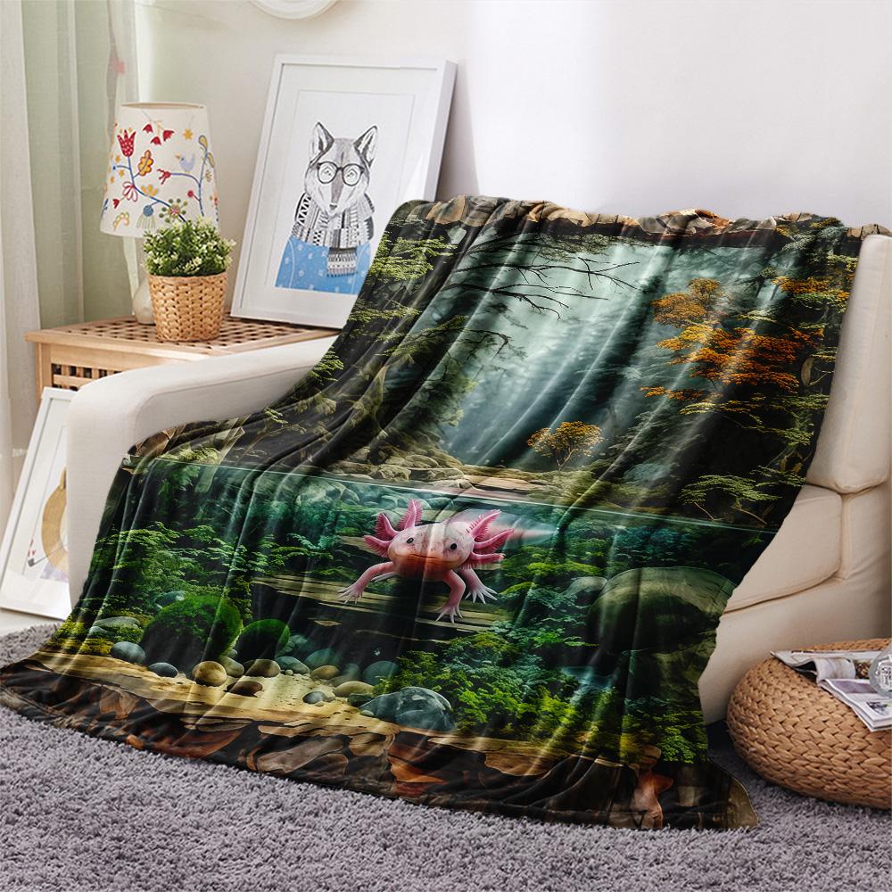 1PC Axolotl  Print FlAannel Blanket, High Quality Comfortable for All Seasons, Home Decor, Warmth and Comfort