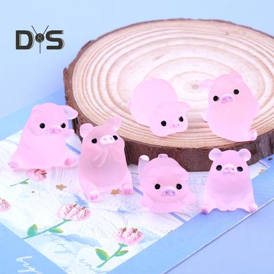 6 Stück auffällige Schweine-Statue, Ornament, Schnitztechnik, niedliches leuchtendes Schwein, Mini-Portrait, Mini-Feengarten-Landschaft