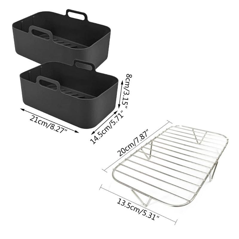 Air Fryer Accessories Set 2pcs Stainless Steel Rack and 2pcs Baking Tray Silicone Basket Air Fryer Liner for Kitchen