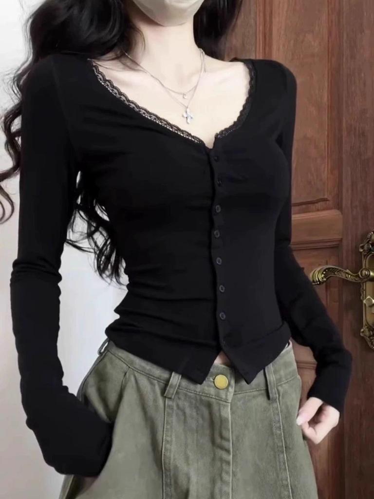 American Pure Desire V-Neck Long-Sleeved Cardigan Top, 2025 Autumn New Arrival, Women's Sexy Base Layer.