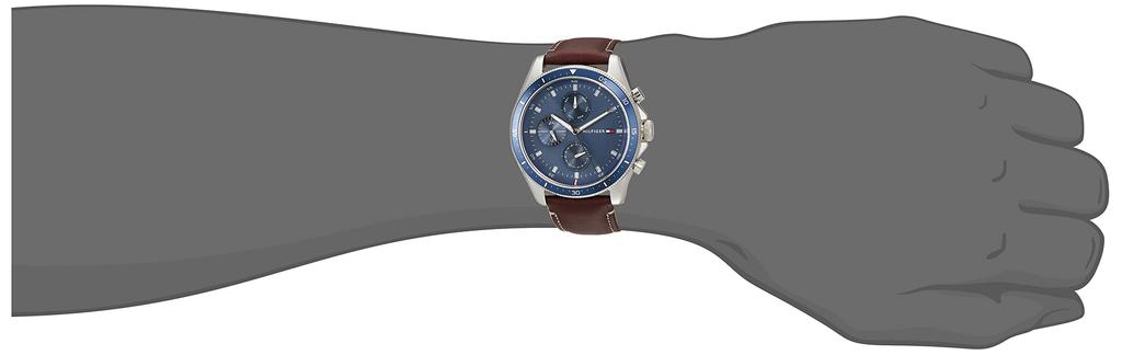 Tommy Hilfiger PARKER Multifunction Quartz Watch with Blue Dial and Brown Leather Strap Men's [Used]
