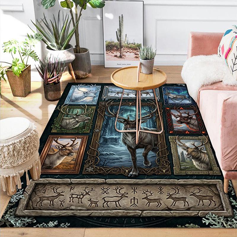 Reindeer Legends Lore Pattern Rug Floor Mat for Living Room or Bedroom Soft and Comfortable Carpet a Gift for Birthday and Holiday.