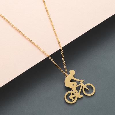 Kinitial Fashion Charm Bicycle Bike Rider Pendant Necklace for Mens Women Stainless Steel Chian Necklaces Jewelry Collares