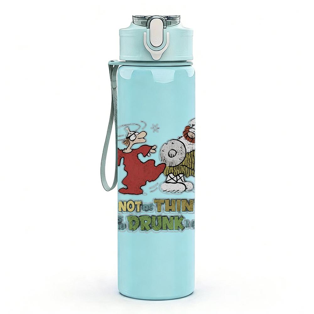 1PC Cartoon band character messy print 750ml colorful plastic sports water bottle leakproof pop lid with straw for outdoor office home use