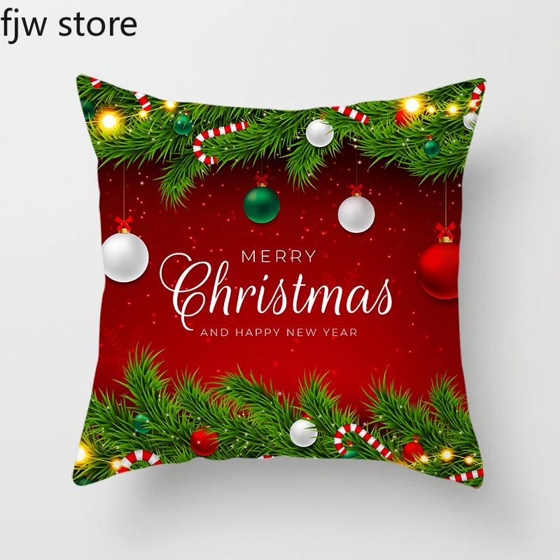 Merry Christmas and Happy New Year Decorative Pillow Cover Sofa  Ornament Office Chair Cushion  Home Decor