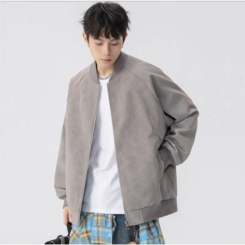 Baseballjacke Herren Lederjacke Frühling und Herbst Lässig Hongkong-Stil Vielseitig und Schön Trendige Lockere Lederjacke