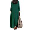 Elegant Plus Size Women Cotton Long Sleeve Vintage Kaftan Casual Maxi Dress