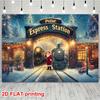 1 Vintage Polar Express Christmas station decoration - Santa Claus Arrival background cloth, snowflake pattern, polyester